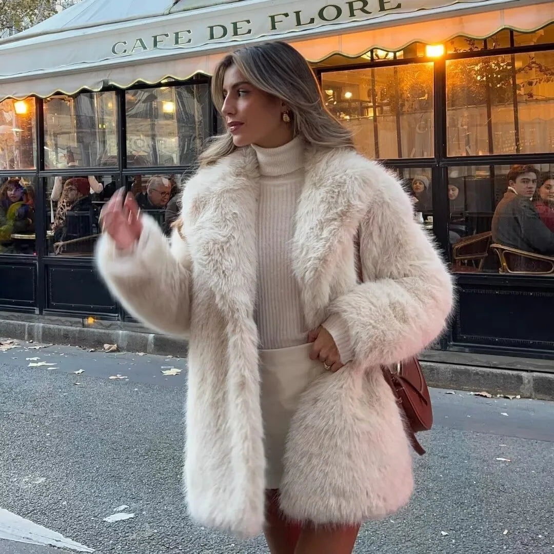 Faux Fur Coats Women Mid Length Turn Down Collar Coat Thick Warm Y2k Streetwear - View 33