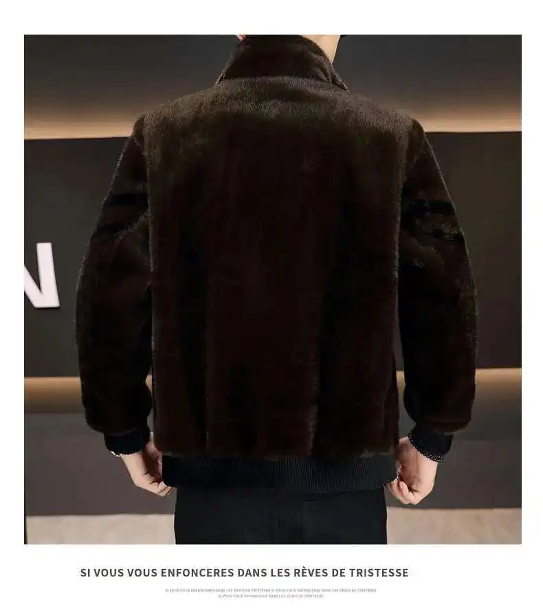 High Quality Gold Mink Fur Thick Woolen Fur Jacket Jaqueta De Couro Masculina Wi - Back View