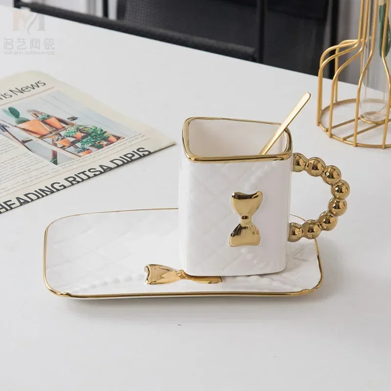 Creative Light Luxury Bag Shaped Ceramic Mug Personalized Coffee Cup Plate Set Home Drinking Cup Girl Gift Home Decoration...
