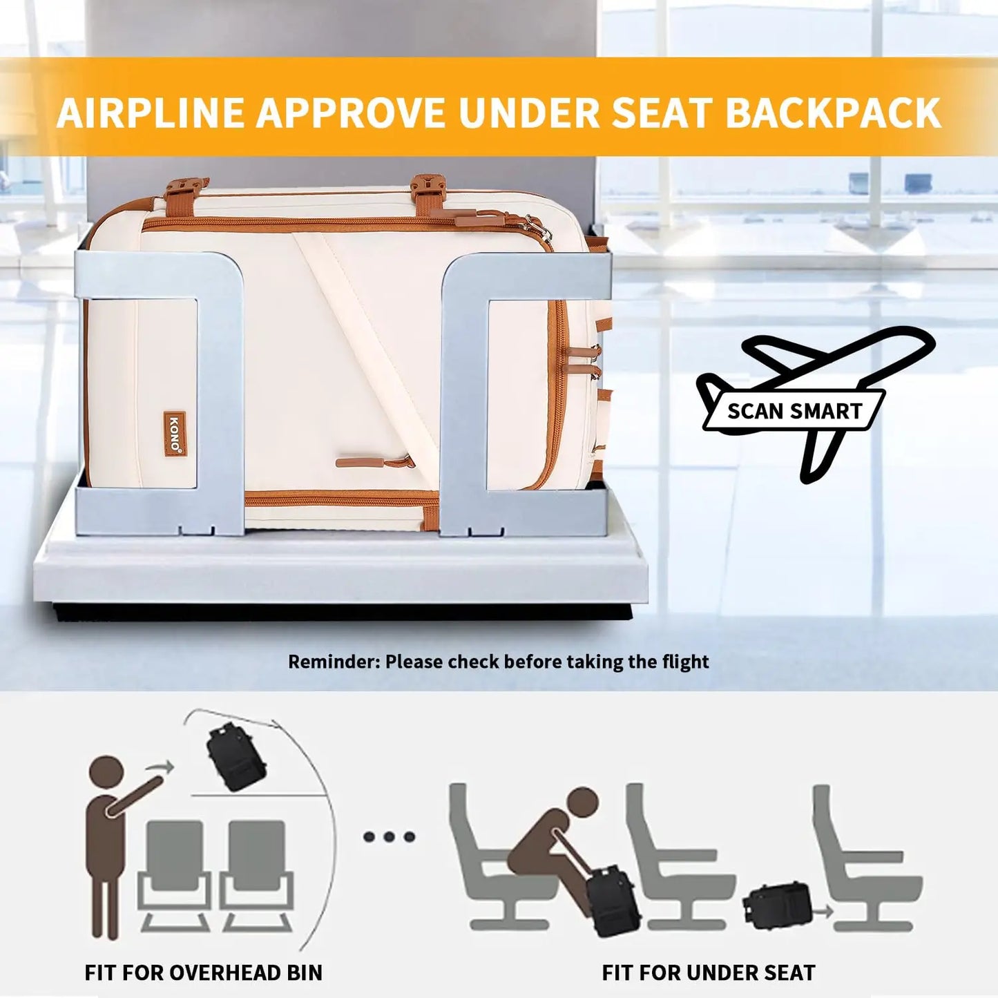 Kono Cabin Bag 40x20x25 for Ryanair Underseat Travel Carry-on Backpack Cabin Siz - View 6
