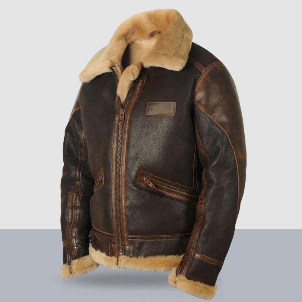 Men Jacket Plush Lining Fur Collar Men's Leather Jackets Thickened Windproof PLu - View 10
