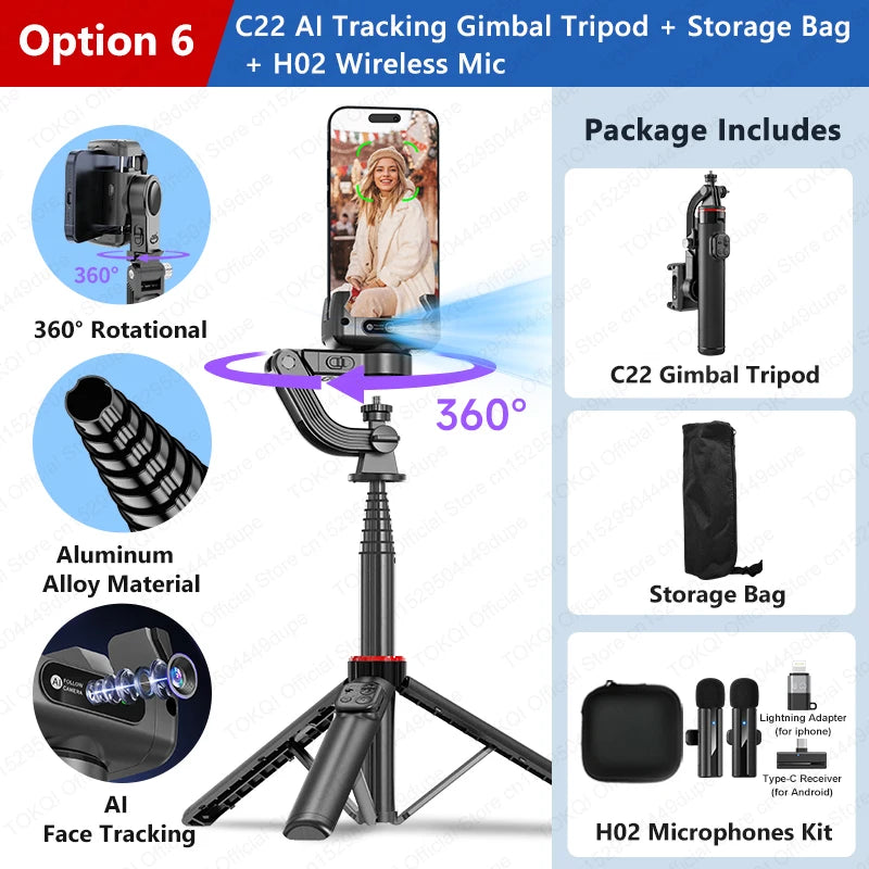 AI Tracking Deskpot Gimbal Tripod with Extendable Selfie Stick for Mob - View 60