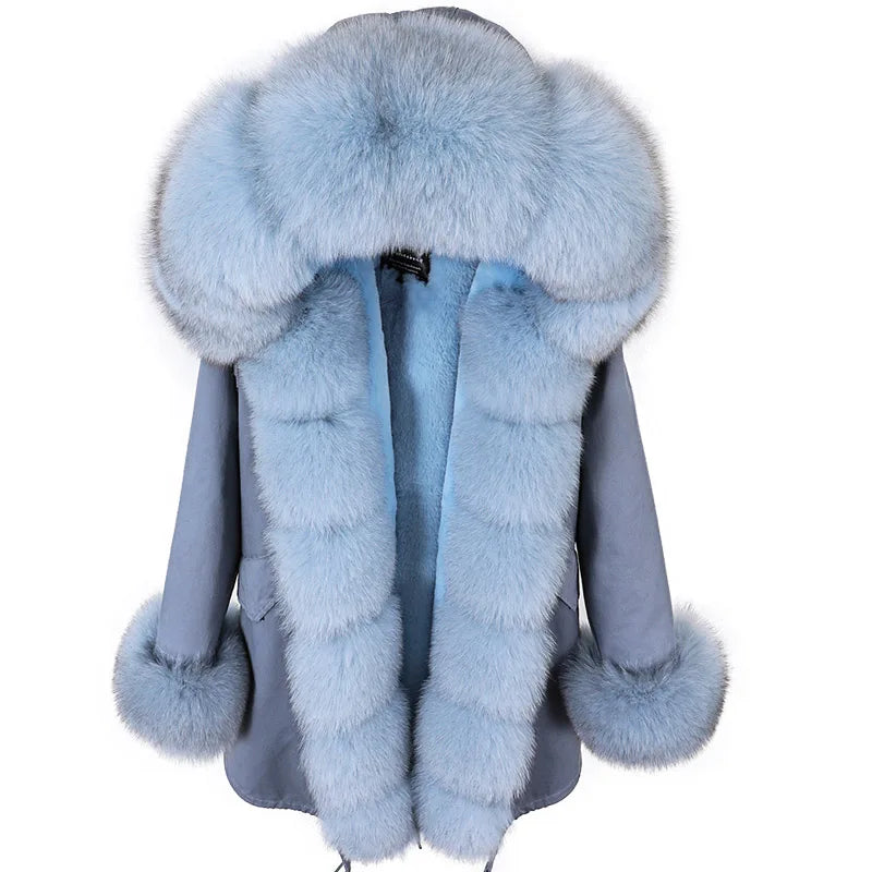 MAOMAOKONG 2024 Winter Women Coat Natural Fox Fur Collar Cuff Black Jackets Outw - Main View