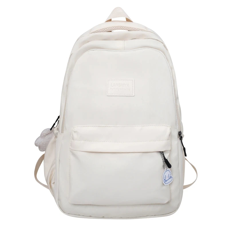 Large Capacity Solid Color Backpack for High School Students, Simple Black Trave - Back View