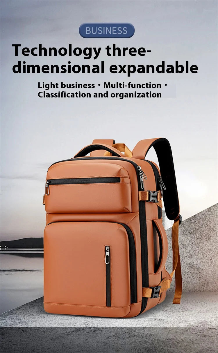 Commuting laptop backpack, expandable, premium orange, waterproof casual backpack, 15.6 inches, large capacity travel back...