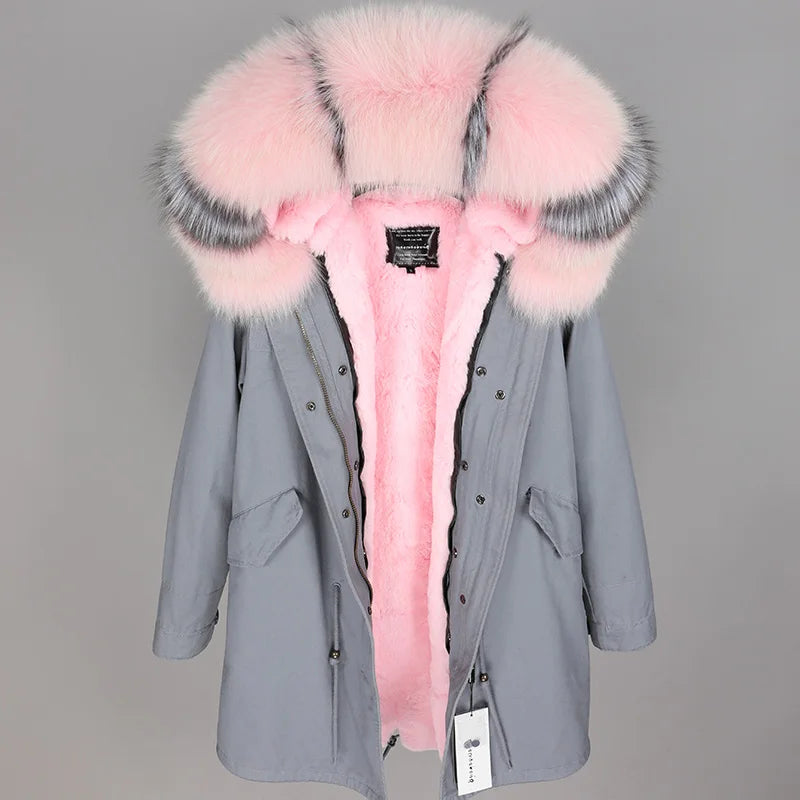MAOMAOKONG 2024 Winter Women Coat Natural Fox Fur Collar Cuff Black Jackets Outw - View 91