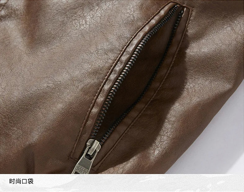 2025 Fur One Leather Coat Men Plus Velvet Autumn And Winter New Thicke - Fabric Close-up