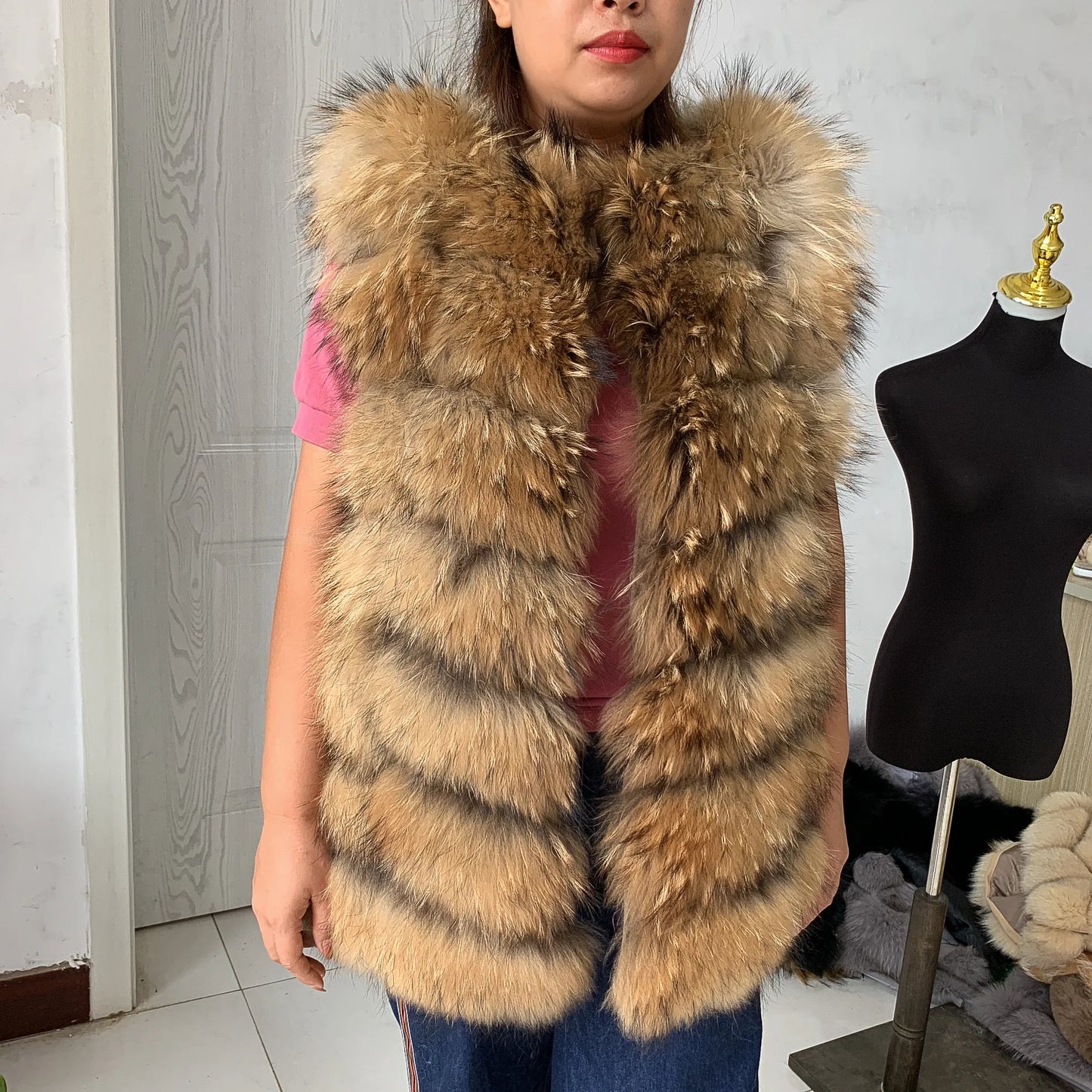 Natural fox fur vest ladies winter autumn coat warm vest made of natural fur wom - View 57