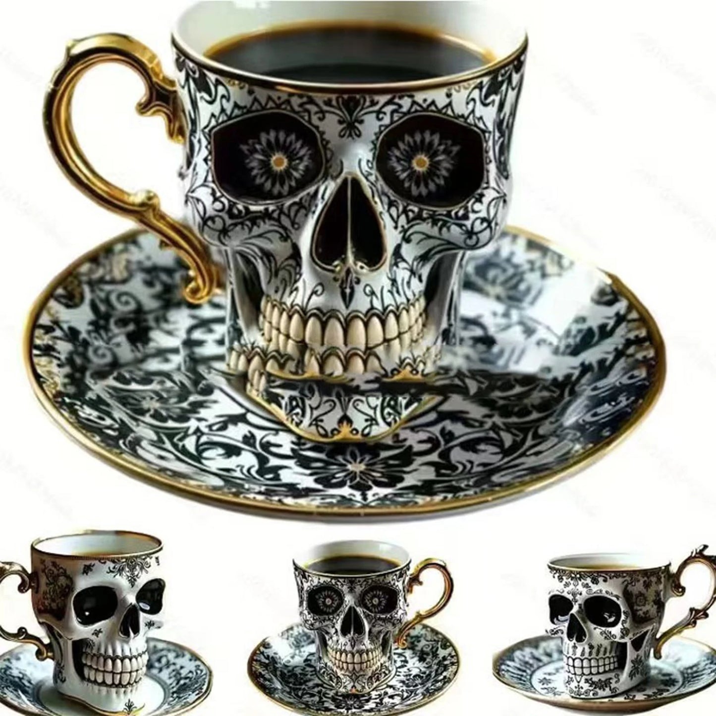Gothic Gold-Plated Resin Coffee Mug with Dark Aesthetic Design - Unique Vampire - Back View