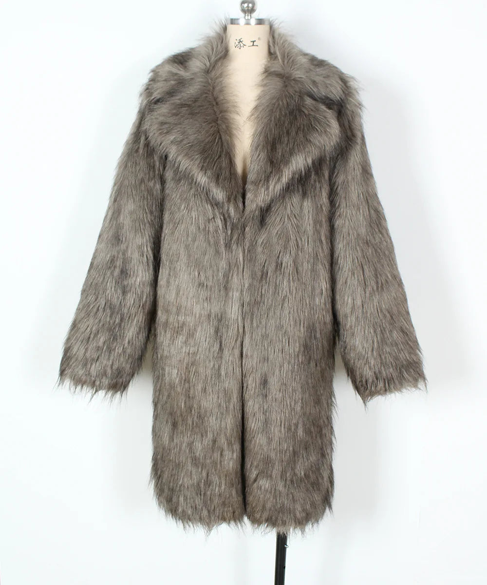 Men Long Faux Fur Coat Jacket Thick Warm Coats Turn Down Collar Full Sleeve Spli - View 26