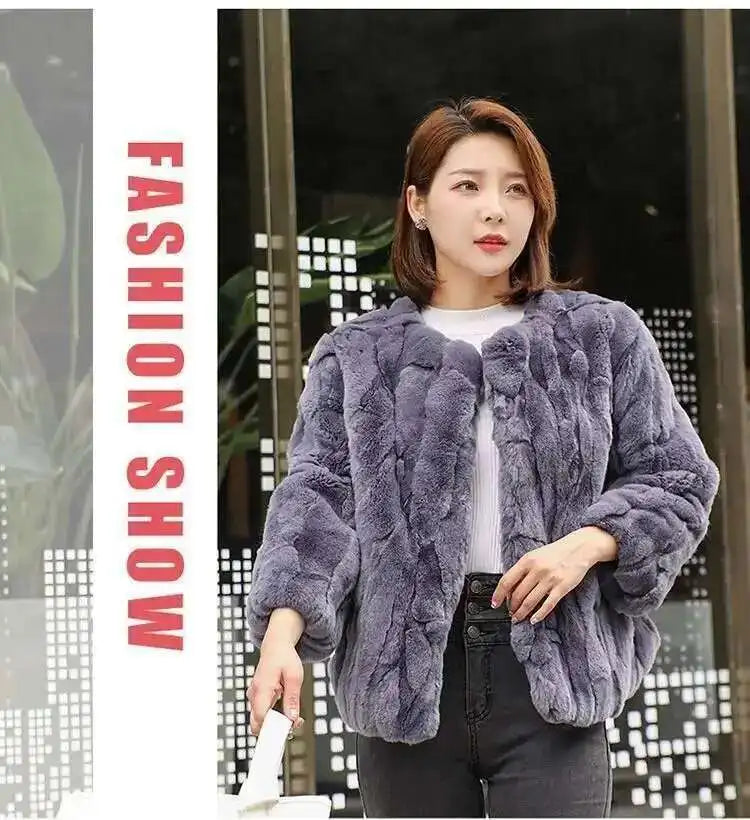Real Rabbit Fur Coat Women Winter Jacket Short Loose Size Thick Warm Fluffy Coat - View 13