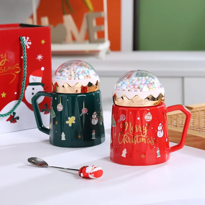 Christmas Mugs with lid and Santa Claus spoon Creative Planet Ceramic - Lifestyle View