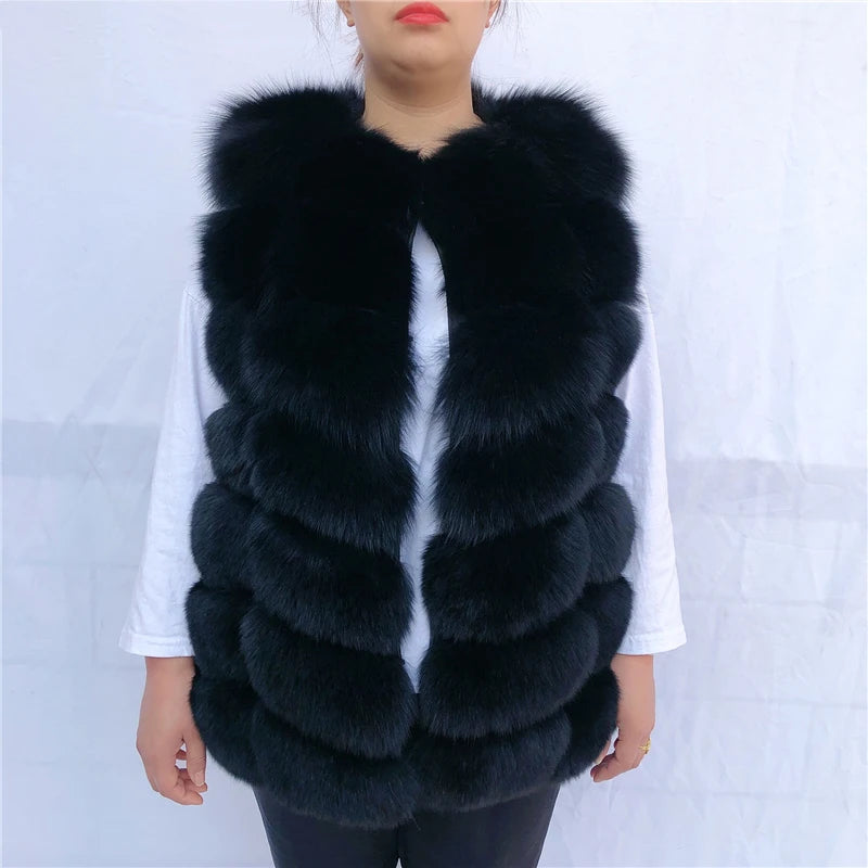 Natural fox fur vest ladies winter autumn coat warm vest made of natural fur wom - View 7