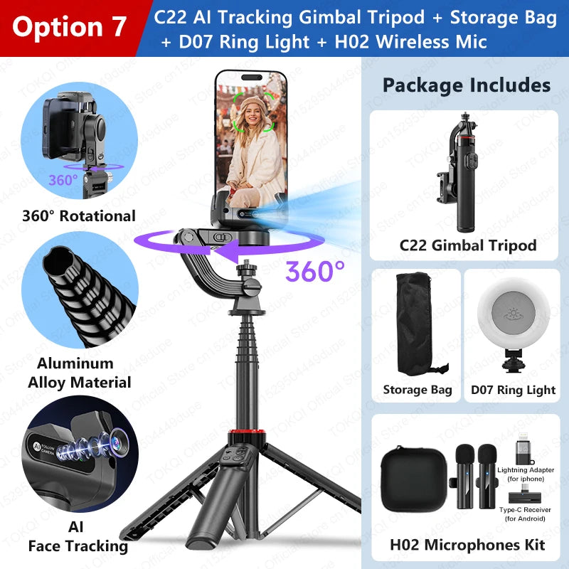 AI Tracking Deskpot Gimbal Tripod with Extendable Selfie Stick for Mob - View 59