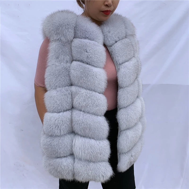 Natural fox fur vest ladies winter autumn coat warm vest made of natural fur wom - View 46