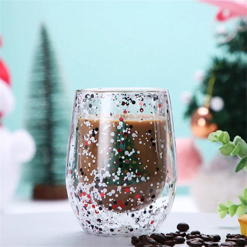 Christmas Double Wall Glass Cup Heat-resistant Water Cup Christmas Tre - Back View