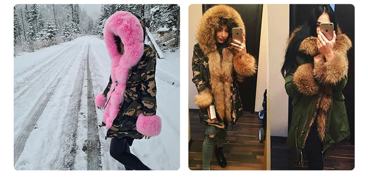 MAOMAOKONG 2024 Winter Women Coat Natural Fox Fur Collar Cuff Black Jackets Outw - View 12