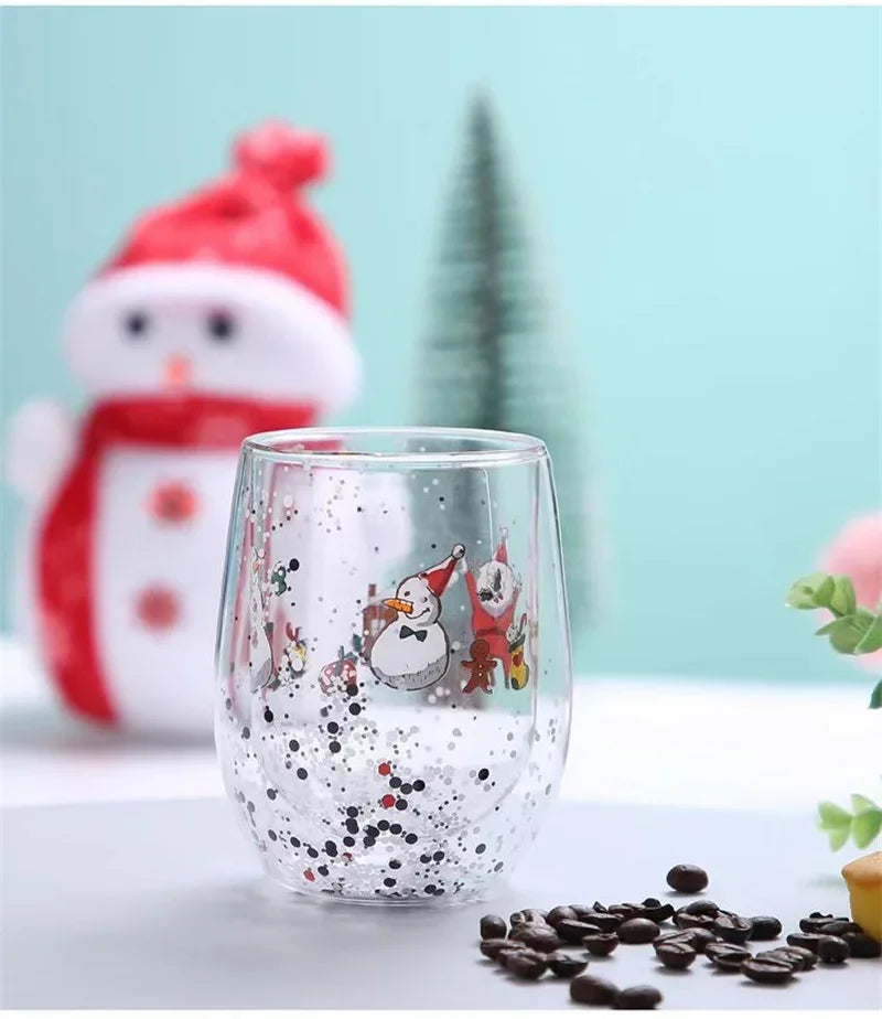 Christmas Double Wall Glass Cup Heat-resistant Water Cup Christmas Tre - Pattern Detail