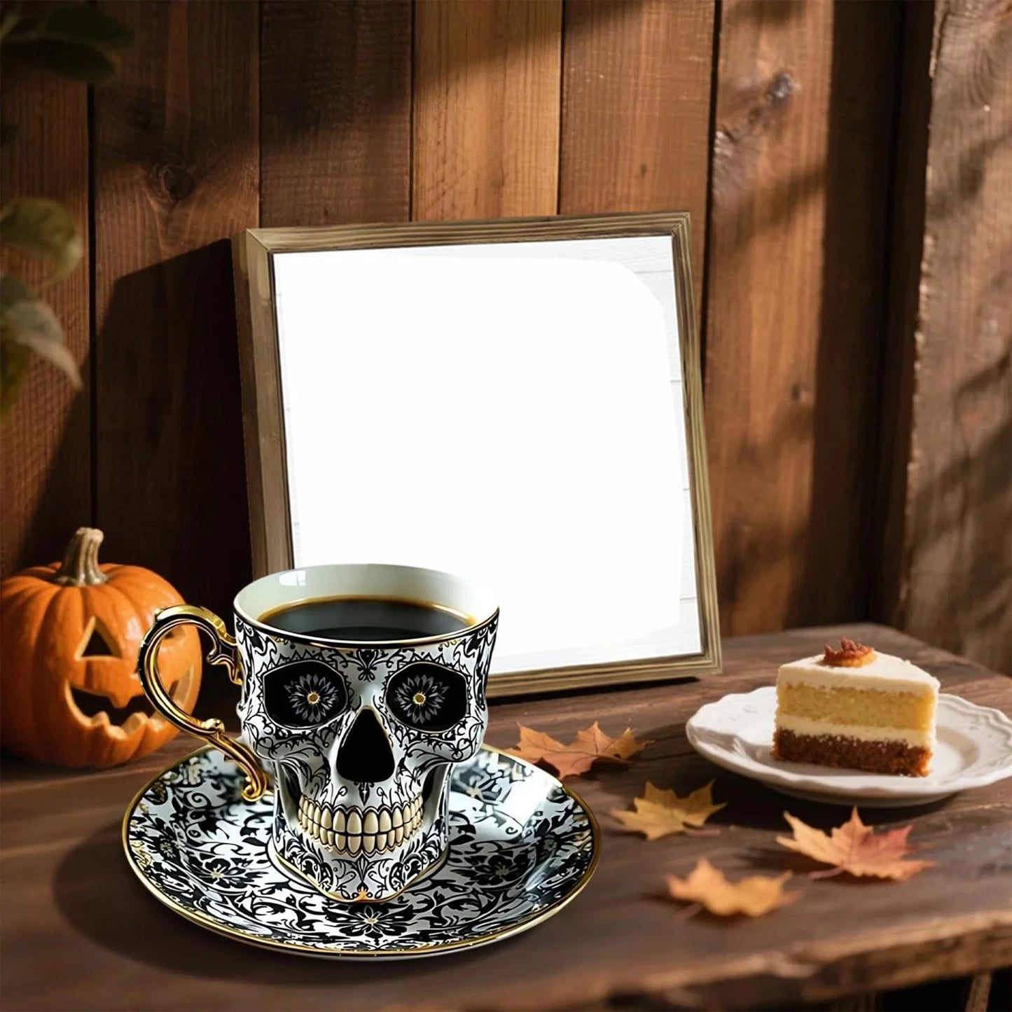 Gothic Gold-Plated Resin Coffee Mug with Dark Aesthetic Design - Unique Vampire - View 5