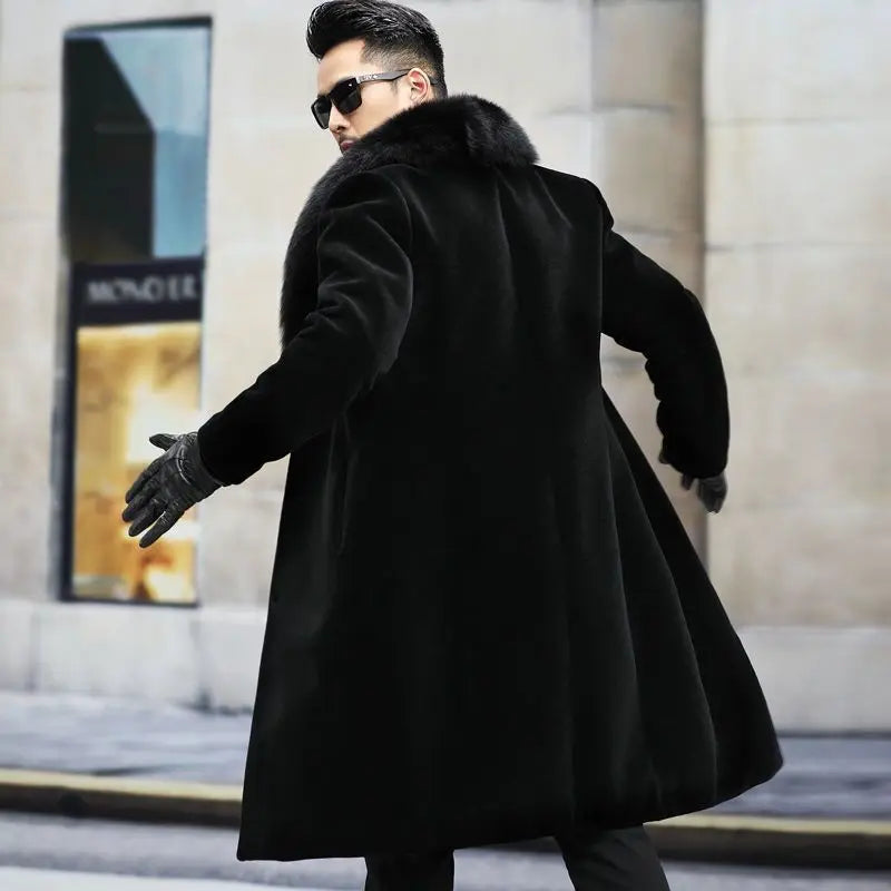 New fur coat with wide collar, whole mink winter thickened, long imitation mink - Detail View
