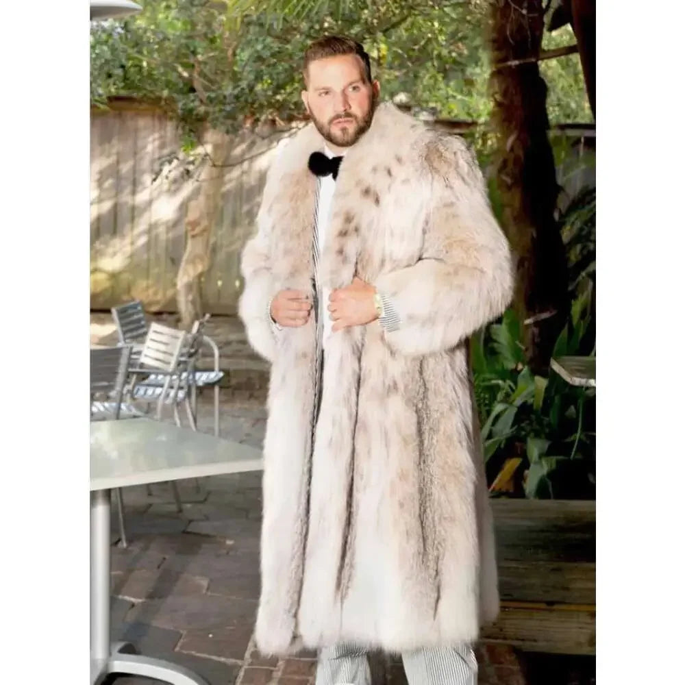 New Men's Faux Long Bobcat Leopard Print Comfortable Thick Warm High Quality Fau - View 7