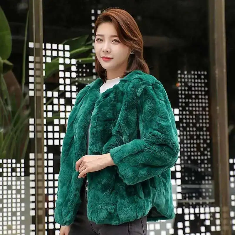 Real Rabbit Fur Coat Women Winter Jacket Short Loose Size Thick Warm Fluffy Coat - View 5