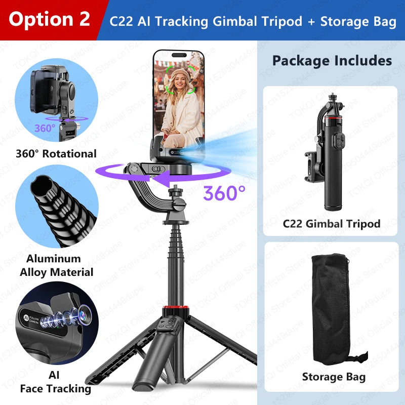AI Tracking Deskpot Gimbal Tripod with Extendable Selfie Stick for Mob - View 56