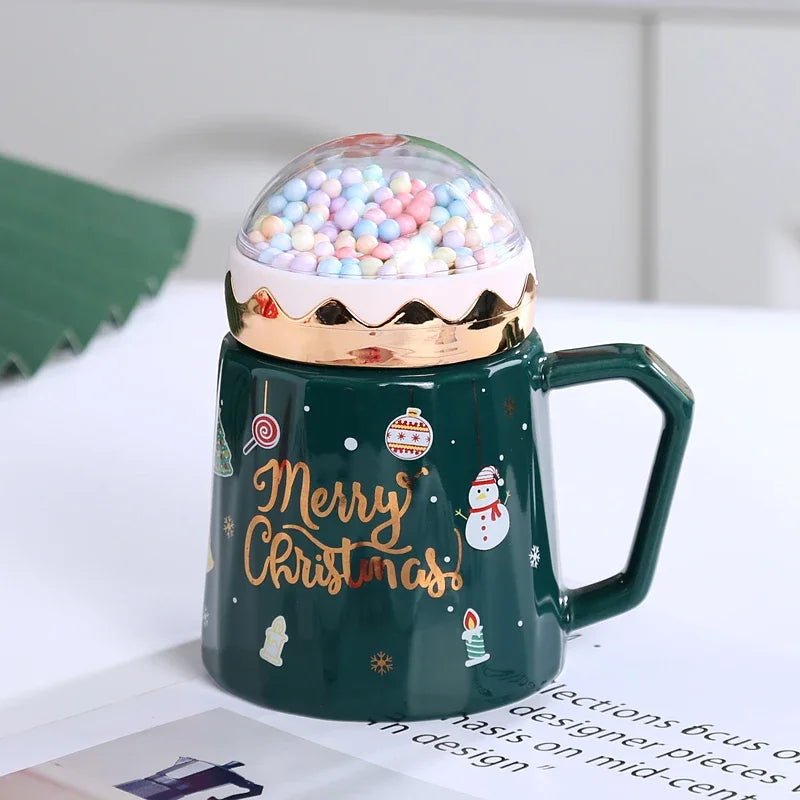 Christmas Mugs with lid and Santa Claus spoon Creative Planet Ceramic - Side View