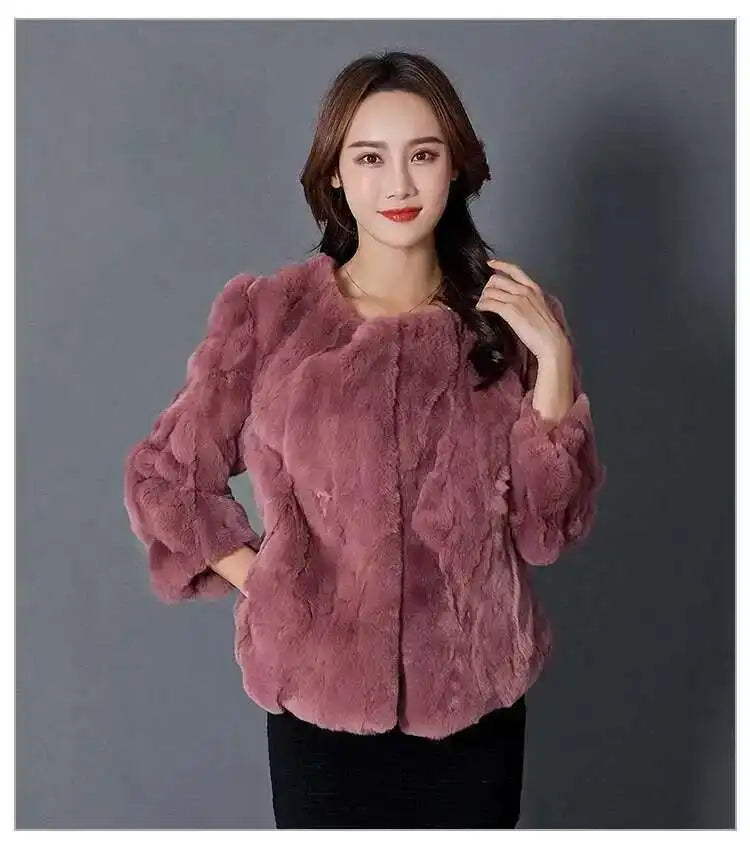 Real Rabbit Fur Coat Women Winter Jacket Short Loose Size Thick Warm Fluffy Coat - View 25