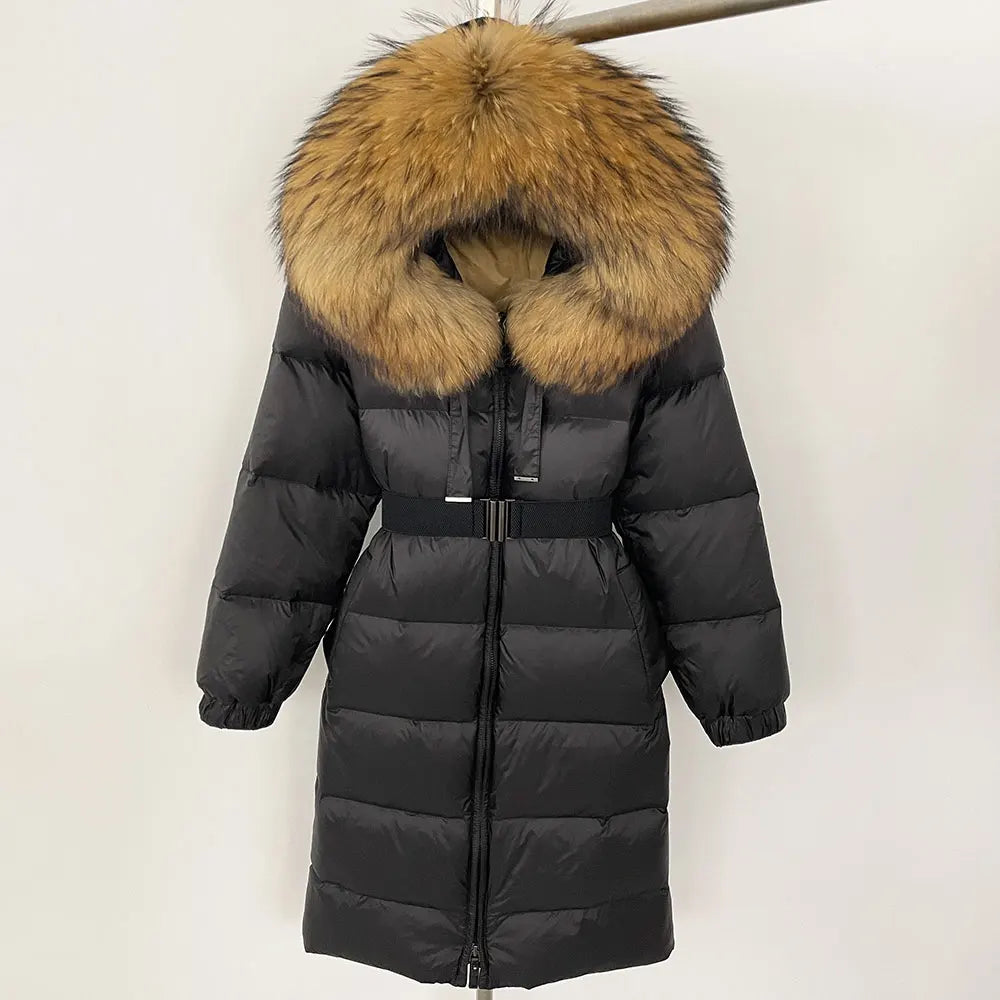 OFTBUY New Winter 2024 Real Fur Coat Women Warm 90 White Duck Down Coat Hooded N - View 10