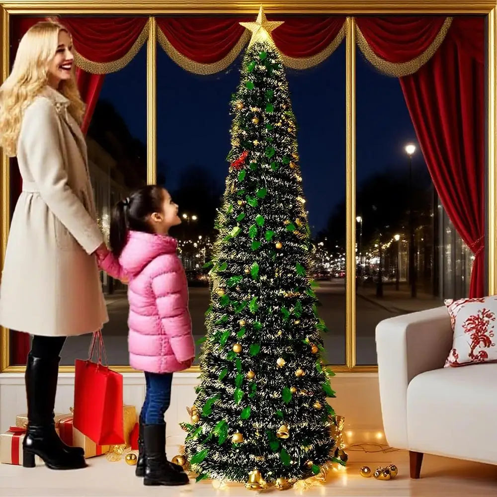 Christmas Tree 5 Ft Festival Ornament Faux Foldable Christmas Tree Chr - Lifestyle View