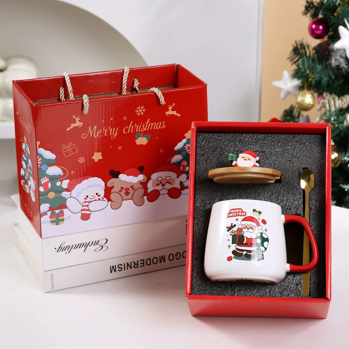 New Merry Christmas Gifts Kit Wooden Lid Santa Claus Pattern Ceramic Mug Snowman - View 21