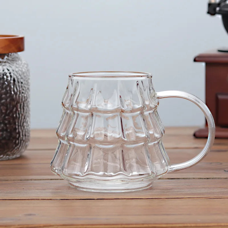 Christmas Tree Glass Coffee Mug with Straw and Lid Heat Resistant Wish - Usage View