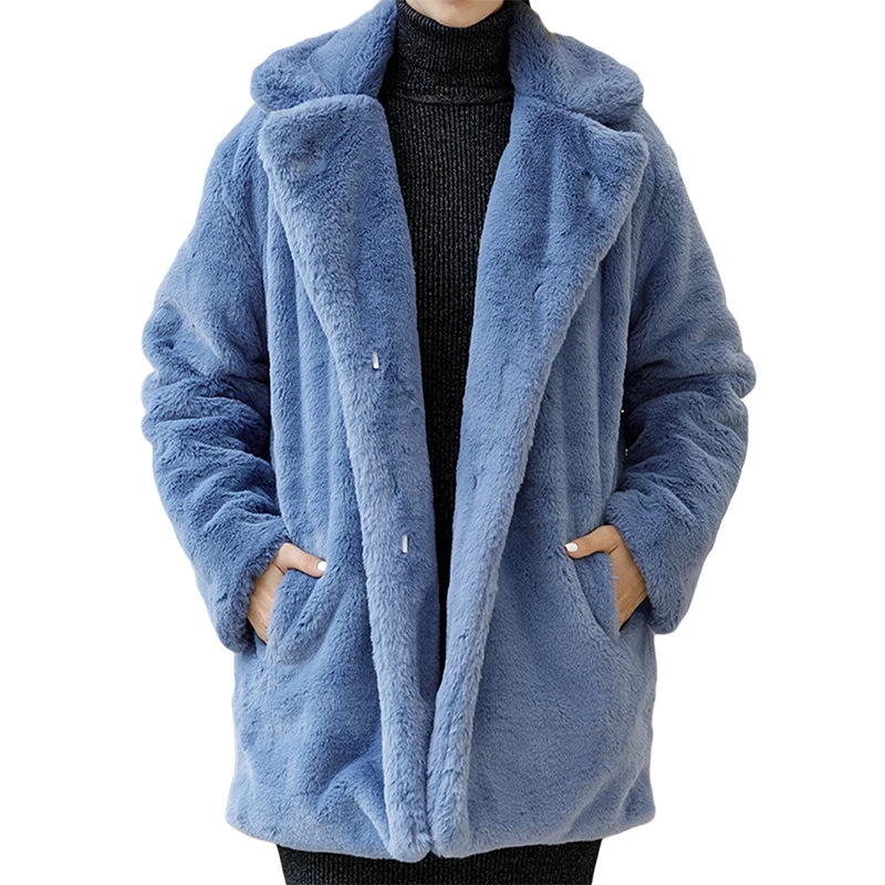 2023 New Women Winter Warm Faux Fur Coat Thick Women Middle -Long Over - Material Detail