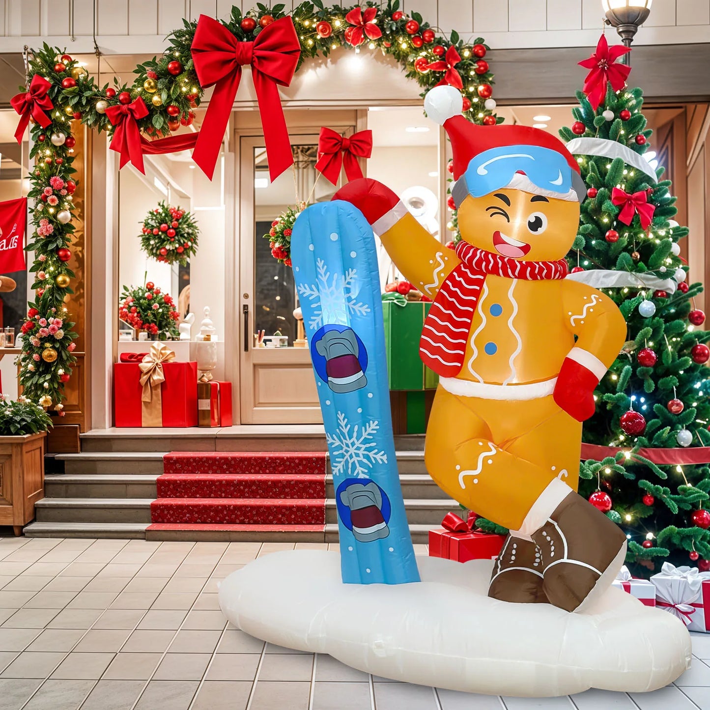 OurWarm 6FT Christmas Inflatable Outdoor Decoration, Cute Skiing Gingerbread Man - View 5