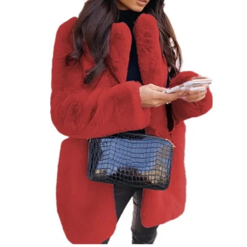 Autumn Winter Long Faux Fur Coat Jacket 2024 Women Thick Warm Coats Wo - Back View