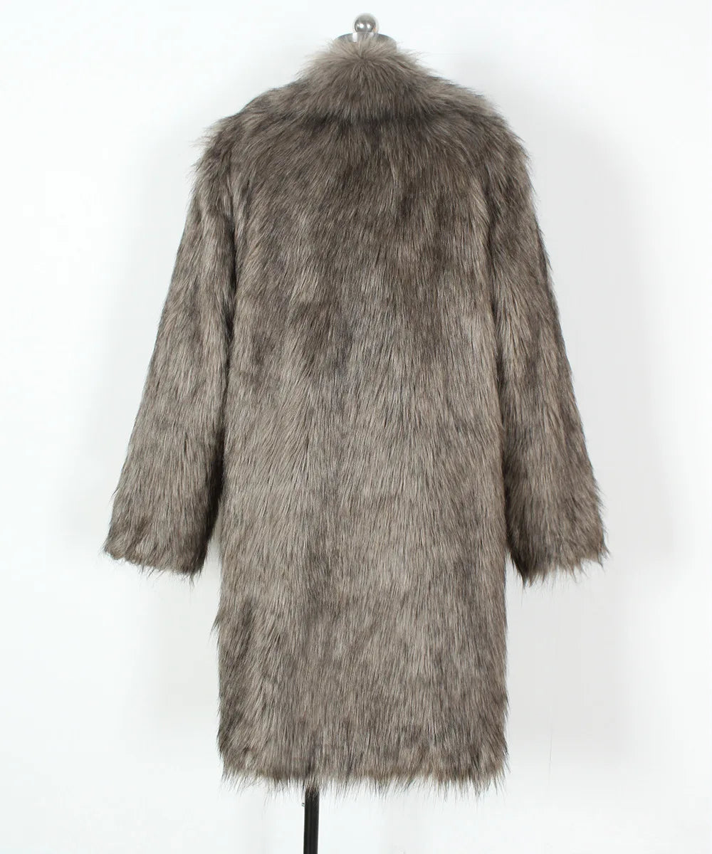 Men Long Faux Fur Coat Jacket Thick Warm Coats Turn Down Collar Full Sleeve Spli - View 27