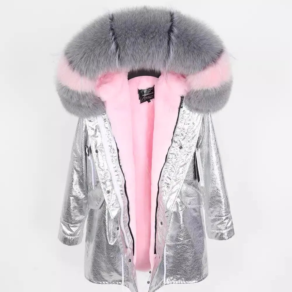 MAOMAOKONG 2024 Winter Women Coat Natural Fox Fur Collar Cuff Black Jackets Outw - View 89