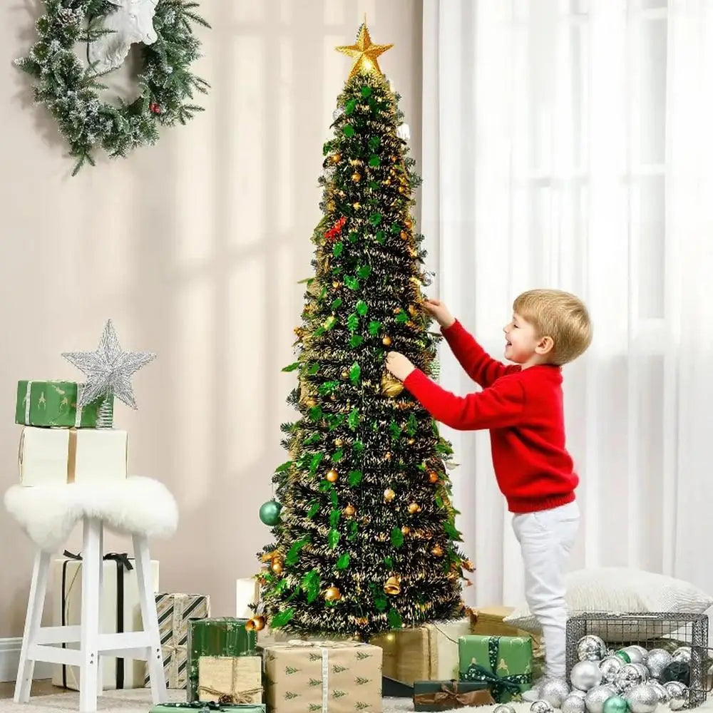 Christmas Tree 5 Ft Festival Ornament Faux Foldable Christmas Tree Chr - Alternative Angle