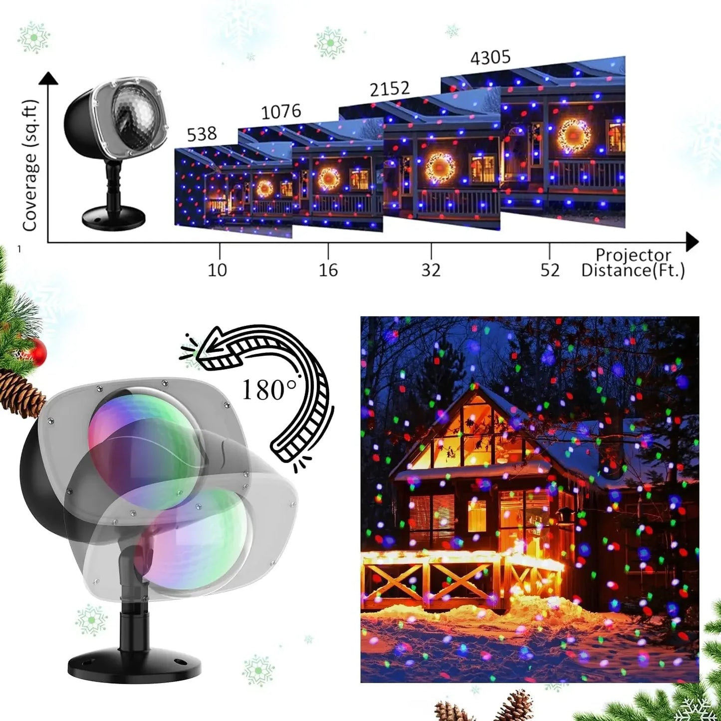 Christmas Snowfall Projection Lights Indoor Outdoor Holiday Lights Wit - Back View