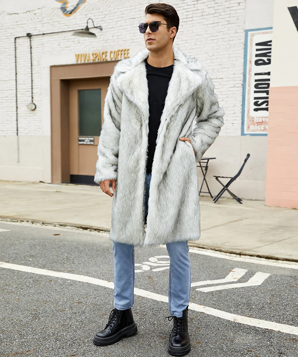 Men Long Faux Fur Coat Jacket Thick Warm Coats Turn Down Collar Full Sleeve Spli - View 17