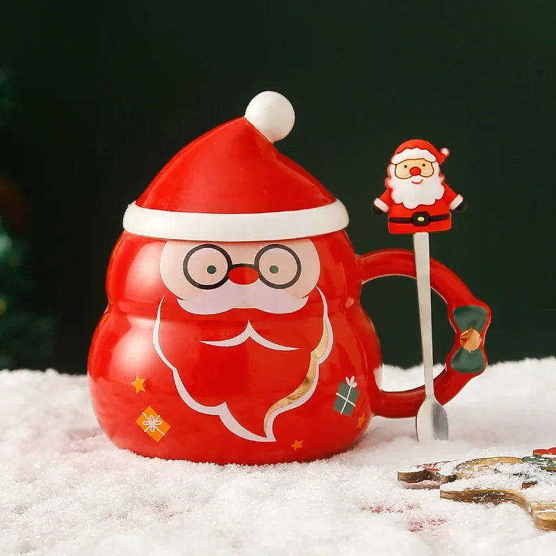 Ceramic Christmas Mug with Lid Spoon Cute Cartoon Coffee Cup New Year - View 26