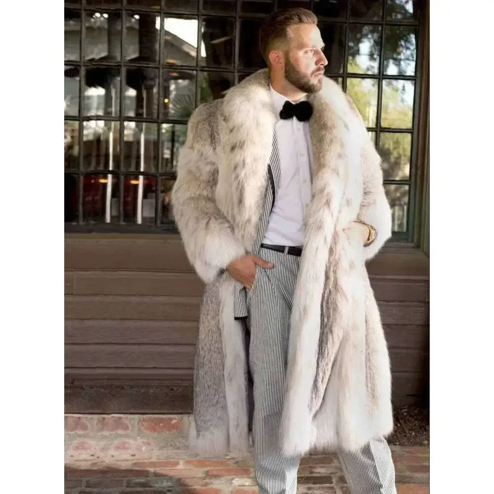 New Men's Faux Long Bobcat Leopard Print Comfortable Thick Warm High Quality Fau - View 4