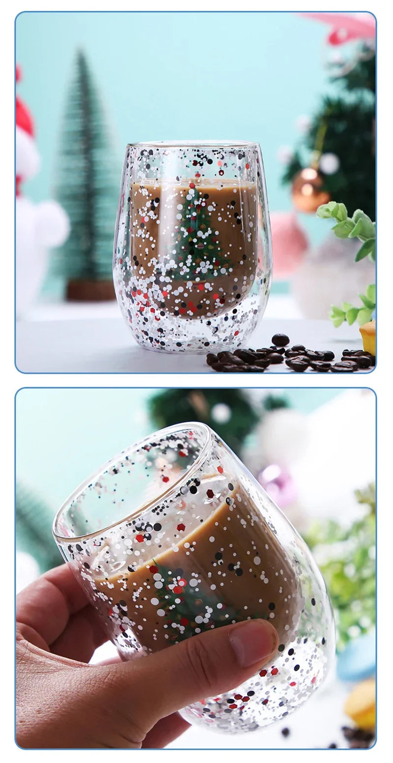 Christmas Double Wall Glass Cup Heat-resistant Water Cup Christmas Tre - Scale View