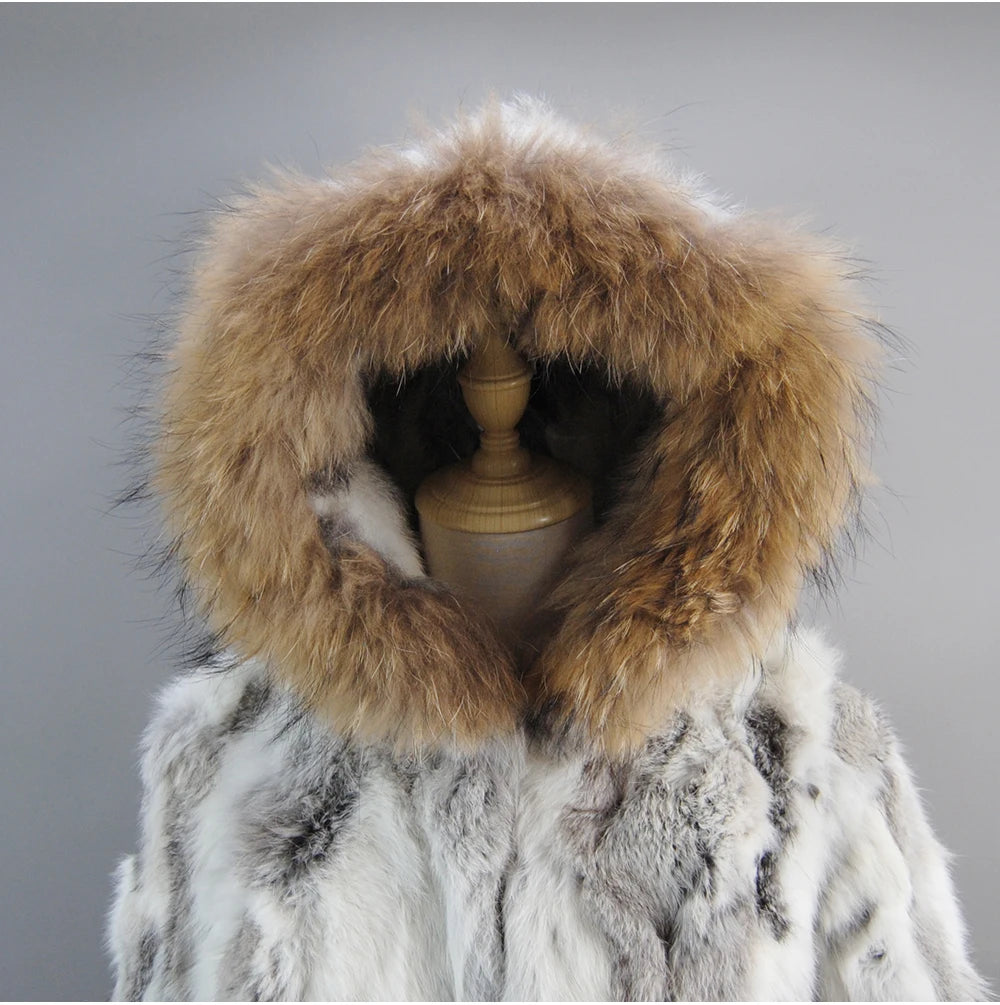 2025 Winter Women Rabbit Fur Coat Real Genuine Rabbit Fur Jacket With - Full Setup View