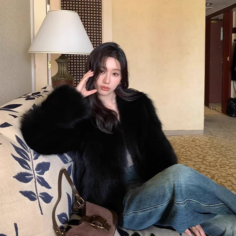 Eco-Friendly Fur Coat Young Sle V-Ne Women's Jaet Thi ort Faionable Winter Oute - View 11