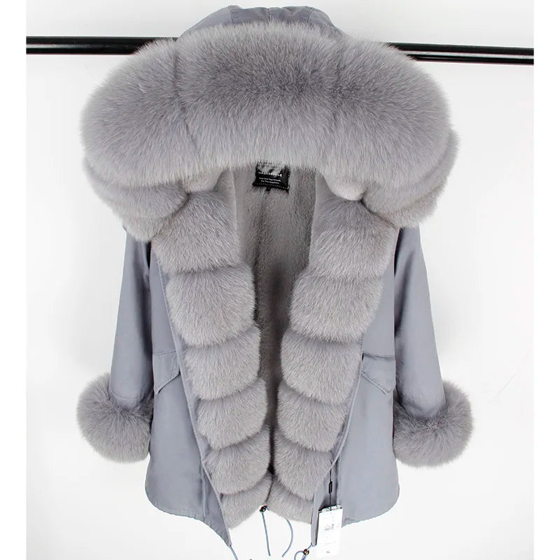 MAOMAOKONG 2024 Winter Women Coat Natural Fox Fur Collar Cuff Black Jackets Outw - View 98