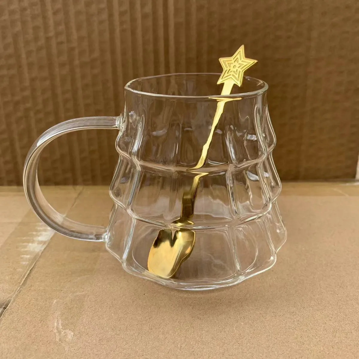 Christmas Tree Glass Coffee Mug with Straw and Lid Heat Resistant Wish - View 18