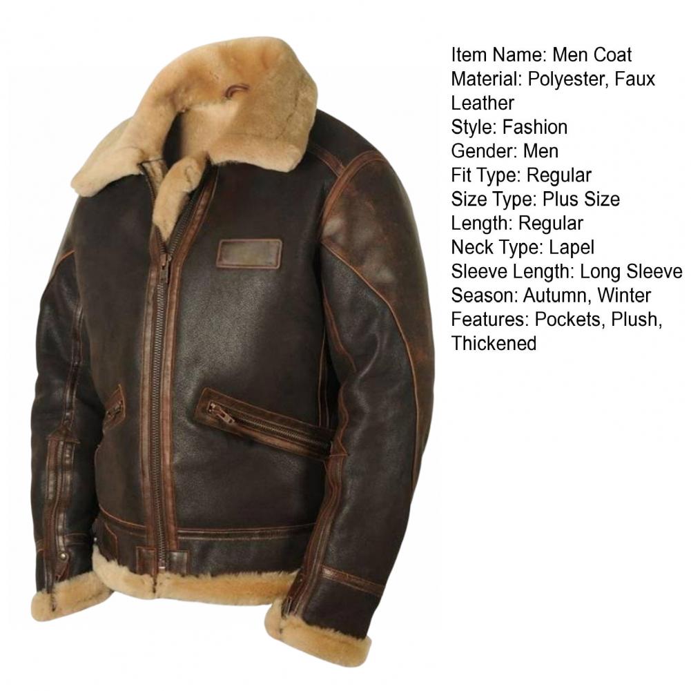 Men Jacket Plush Lining Fur Collar Men's Leather Jackets Thickened Windproof PLu - View 17