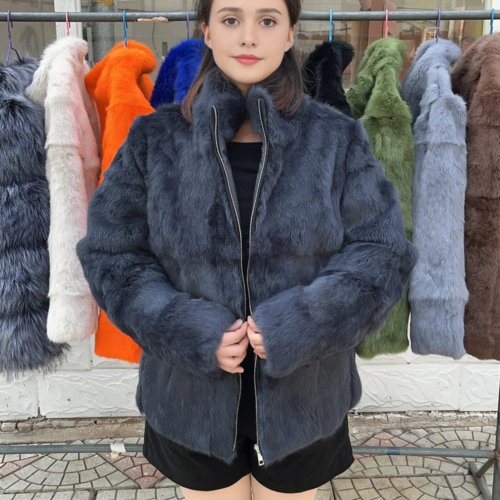 Fancy Rani Natural Rabbit Fur Coat Women Winter Jacket Real Leather And Fur Wome - View 69